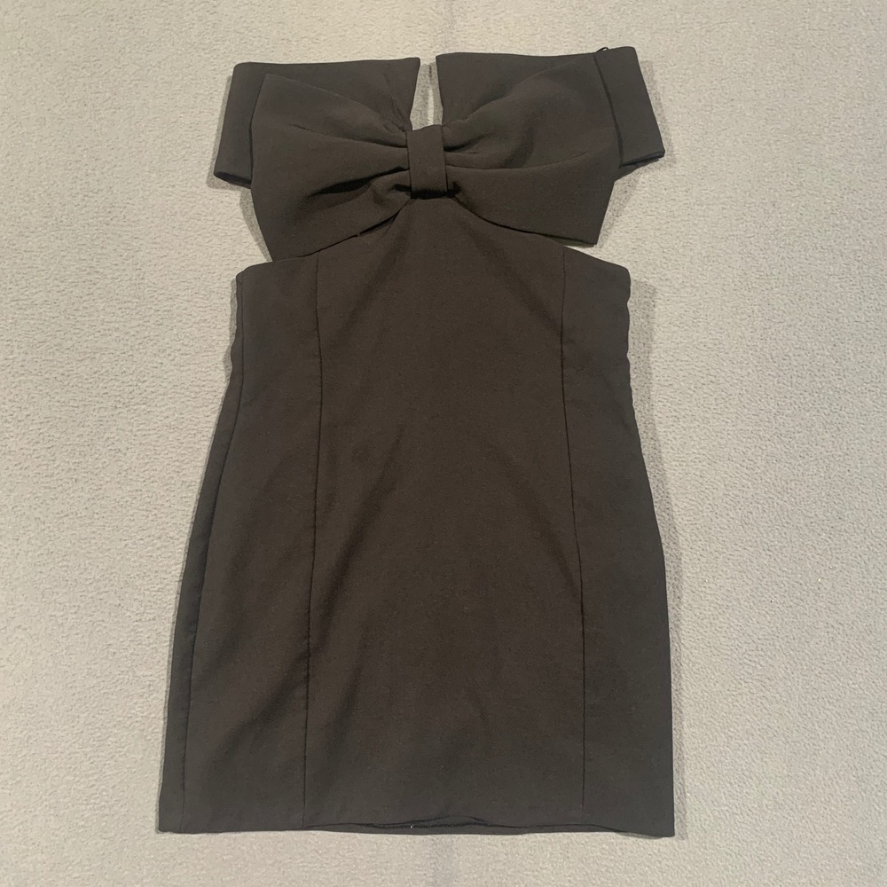 Zara Mini Dress Womens Large Black Oversized Bow Cutout Tube Top LBD Party